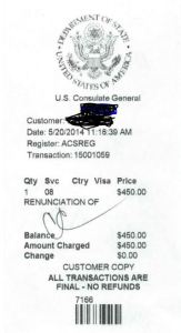 $450 Receipt for Payment re Renunciation