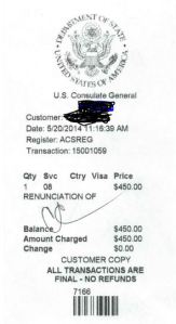 $450 Receipt for Payment re Renunciation