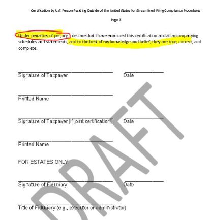 Certification by US Taxpayer Residing Overseas - Streamlined P3