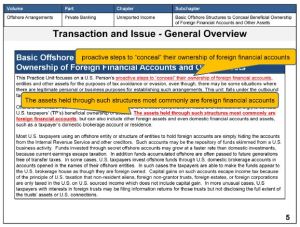 IRS Offshore Training TECs database - Concealment Hiding assets.