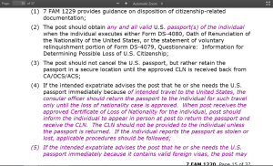 FAM foreign affairs manual 1229 re passport and CLN