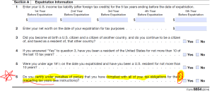 IRS Form 8854 Part IV- Including Certification