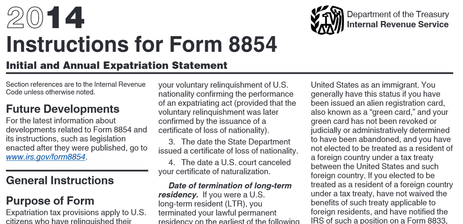IRS instructions for IRS form 8854 - p1